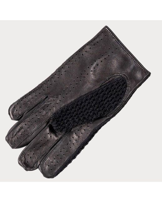 Black Black Men's Crochet Leather Driving Gloves for men