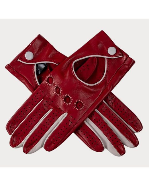 Black Accessories Red Ladies And Ivory Italian Leather Driving Gloves