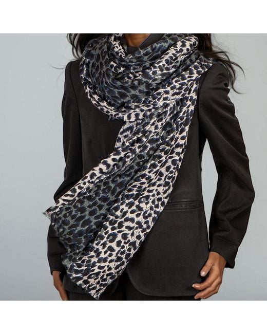 Black Accessories Blue Midnight Leopard Print Cashmere And Silk Scarf