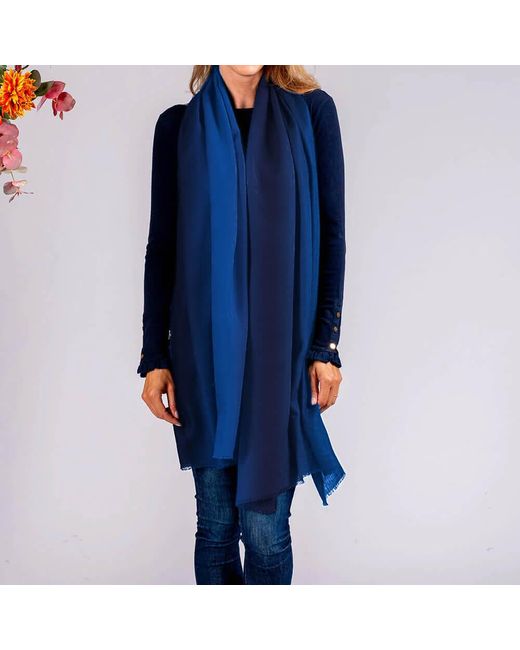 Black Blue Navy To Sapphire Shaded Cashmere And Silk Wrap