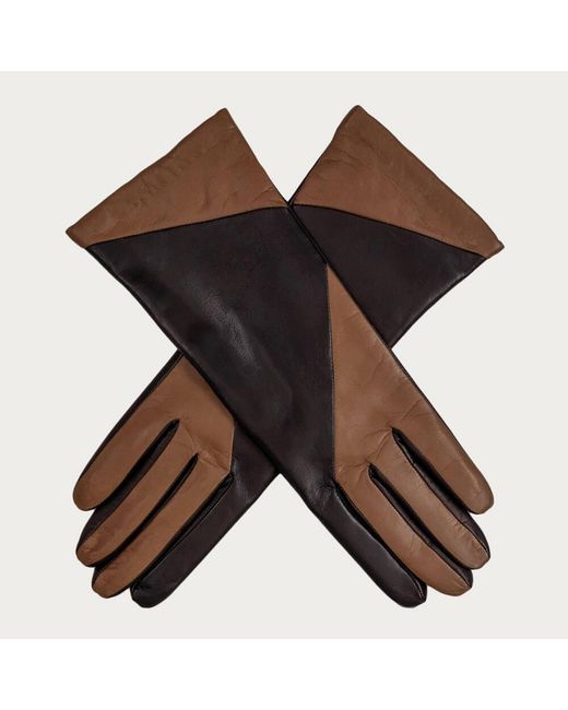 Black Accessories Black And Taupe Italian Leather Gloves Cashmere Lined