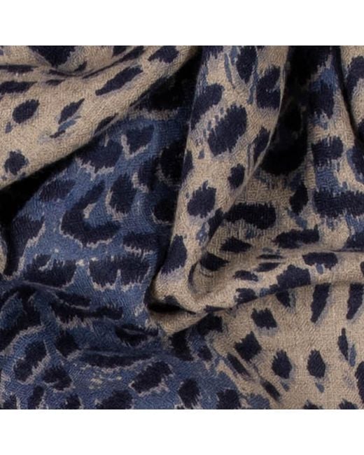 Black French Blue Leopard Print Pashmina Cashmere Shawl