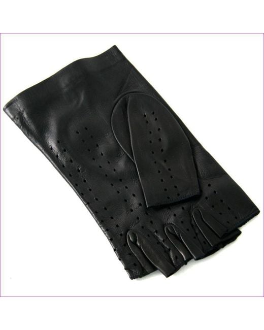 Black Accessories Black Ladies Leather Fingerless Gloves