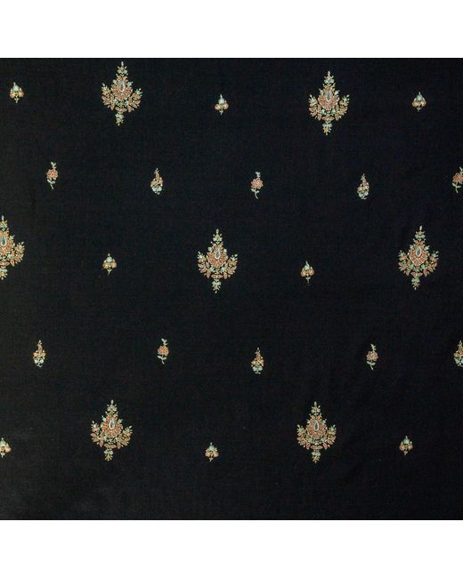 Black Black Hand Embroidered Pashmina Cashmere Shawl - Floral Paisley