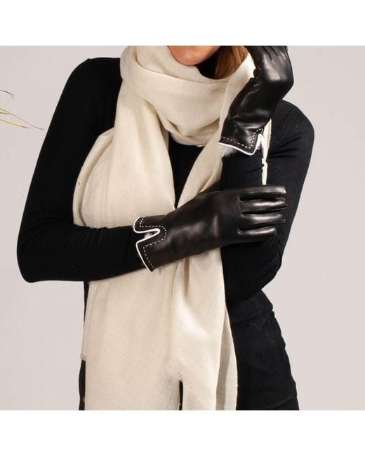 Black Accessories Black And Vanilla Rabbit Fur Lined Leather Gloves