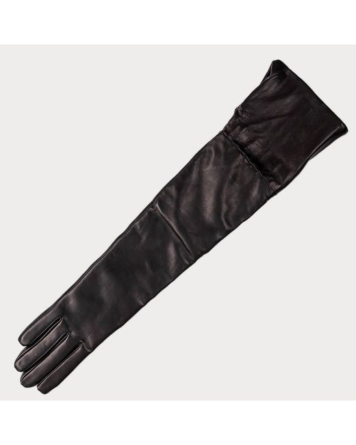Black Black Long Opera Gloves With Striped Cuff - Cashmere Lined