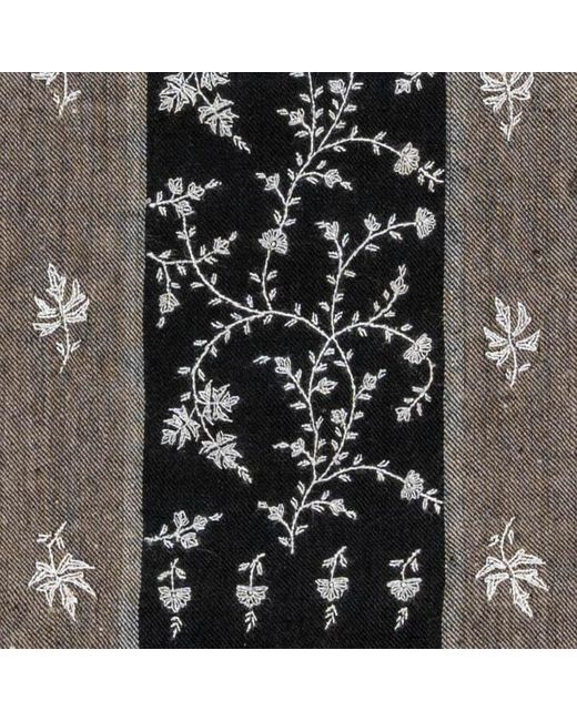 Black Black Hand Embroidered Pashmina Cashmere Shawl - & Natural Stripe