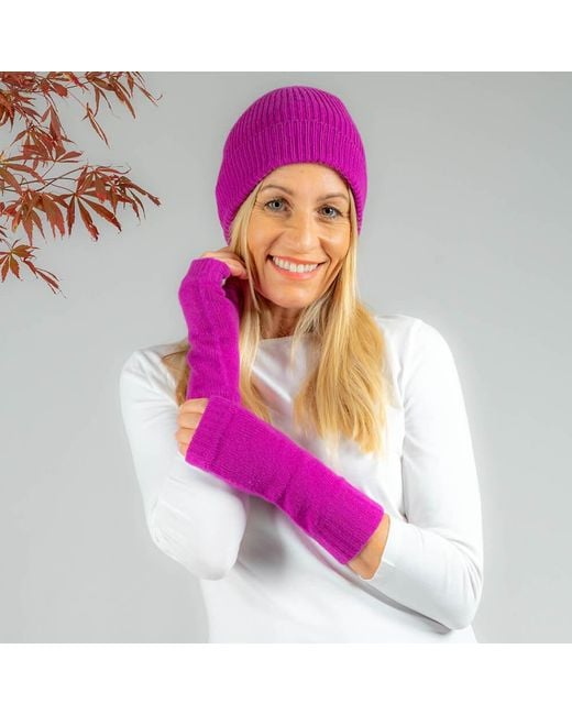 Black Accessories Purple Fuchsia Rib Knit Cashmere Beanie
