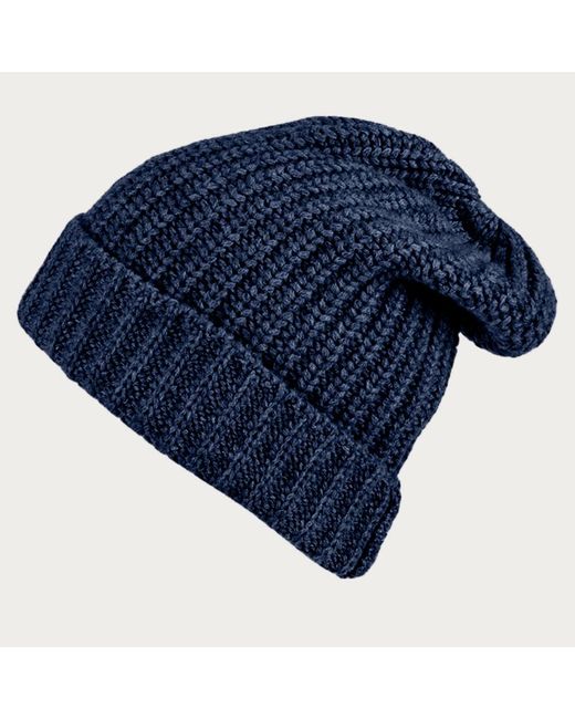 Black Ribbed Denim Blue Cashmere Slouch Beanie Hat