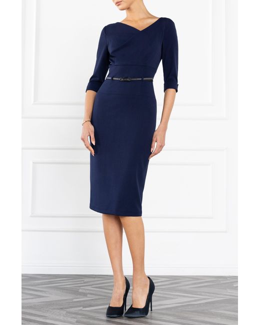 Black Halo Blue Classic 3/4 Sleeve Jackie O Sheath Dress
