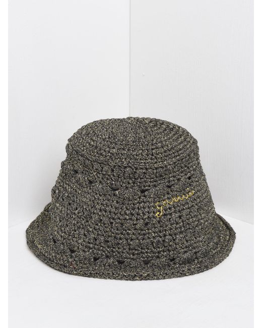 Ganni Cotton Crochet Bucket Hat in Gray | Lyst