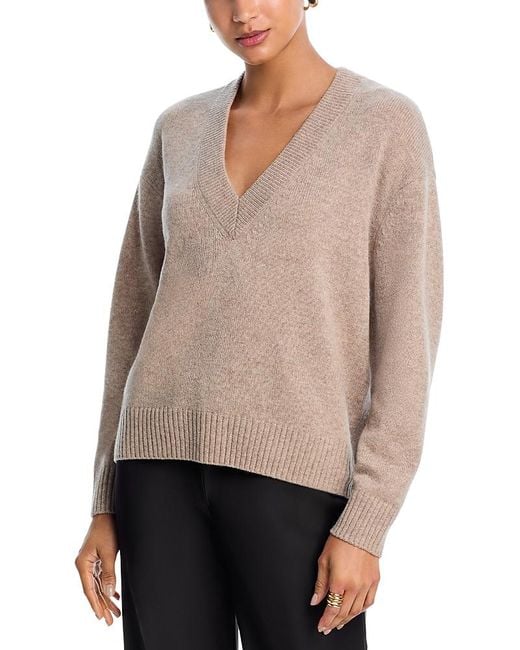 Aqua Natural Cashmere Drop Shoulder V Neck Sweater