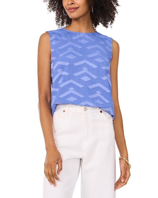 Vince Camuto Blue Textured Sleeveless Crewneck Top