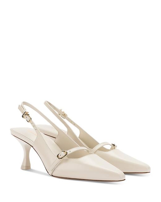 Larroude White Ines Pointed Toe Slingback Pumps