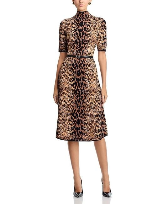 Tahari Natural Mock Neck Jacquard Dress