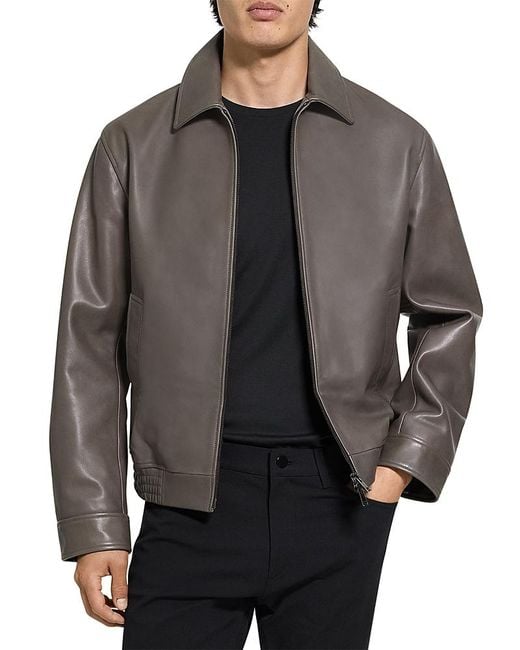 Theory Gray Wyatt Leather Jacket for men