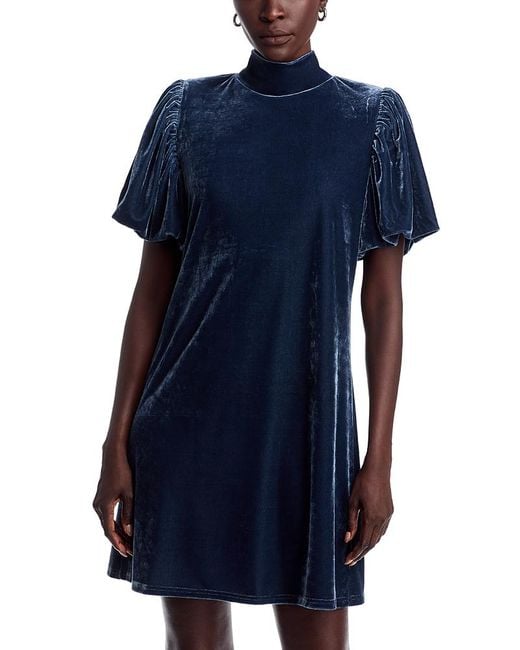 blue velvet dress with stars ZAFUL Metallic Star Velvet Split Cowl Front Midi Dress In DEEP BLUE