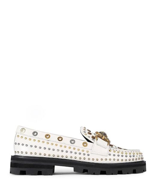 Kurt Geiger White Mansion Studded Loafer Flats