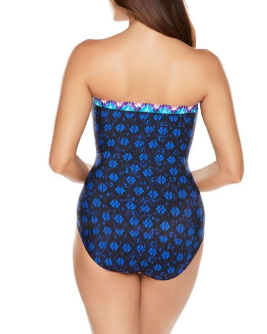 Miraclesuit Synthetic Bella Alba Avanti Printed Strapless Underwire One Piece Swimsuit In Midnight Blue Lyst