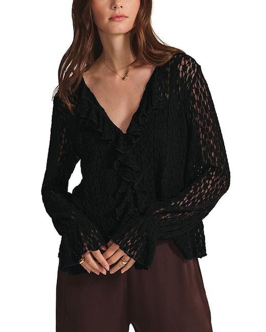 Velvet By Graham & Spencer Black Natalie Ruffled Lace Blouse