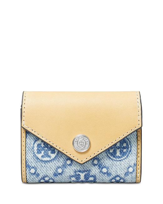 Tory Burch Blue T Monogram Denim Envelope Wallet