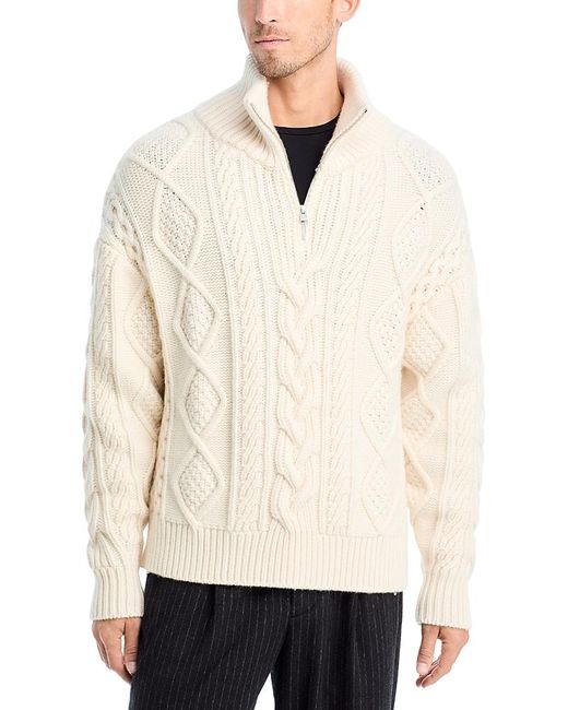 FRAME Wool & Cashmere Chunky Cable Knit Half Zip Sweater in White