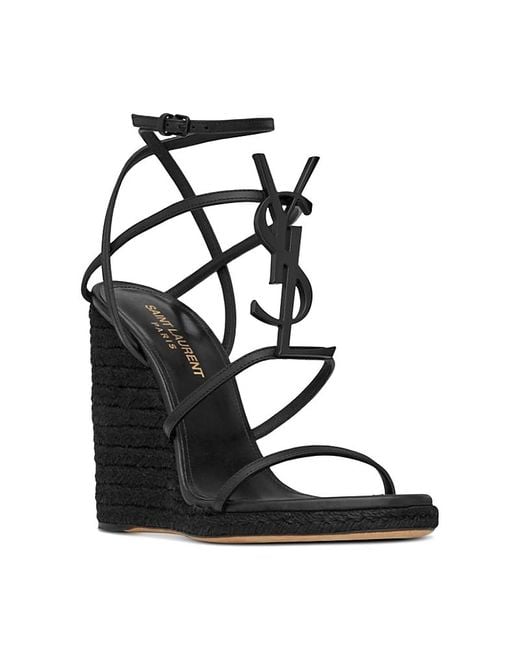 Saint Laurent Black Cassandra Wedge Espadrilles