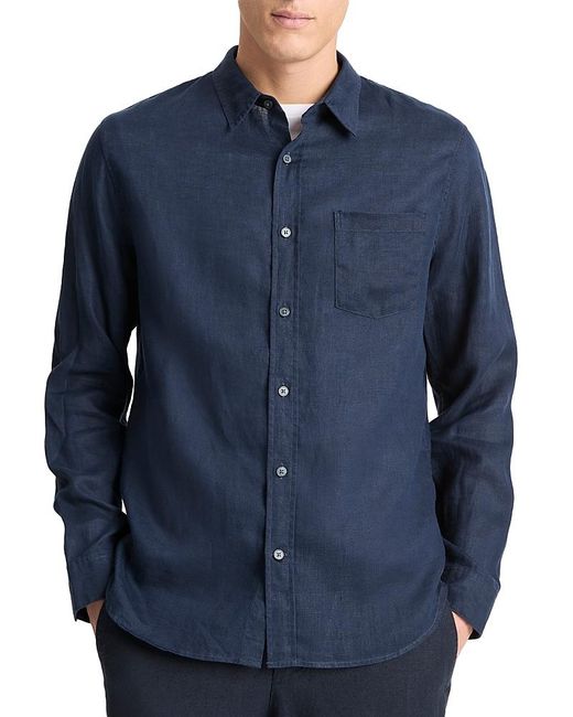 Vince Blue Solid Linen Button Down Shirt for men