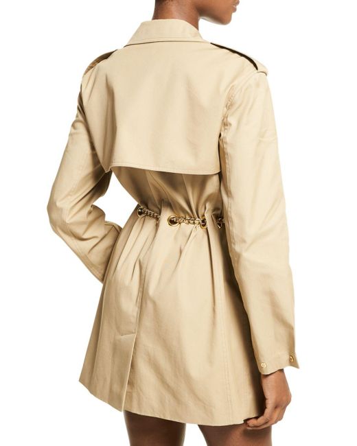 MICHAEL Michael Kors Synthetic Snap Trench Coat With Chain Belt in Khaki  (Natural) - Lyst