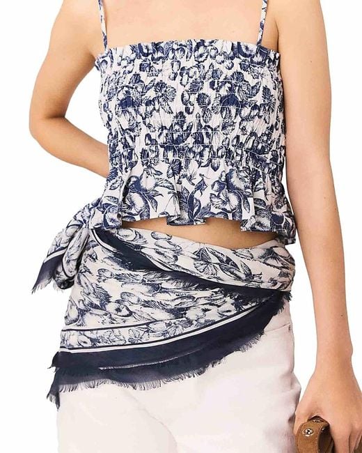 Maje Blue Fruit Printed Smocked Top
