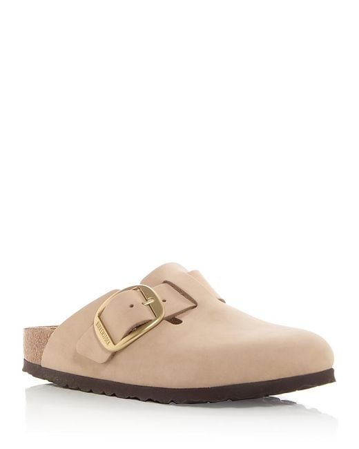 Birkenstock Natural Boston Big Buckle Nubuck Leather Clogs