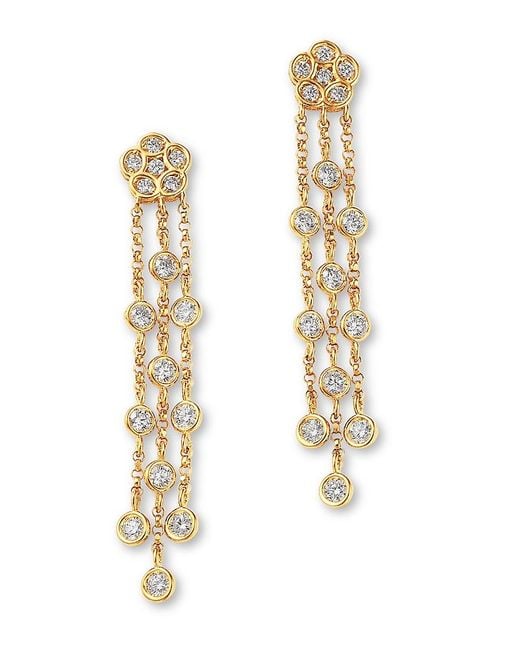 Roberto Coin White 18K Daisy By The Inch Diamond Flower Tassel Drop Earrings