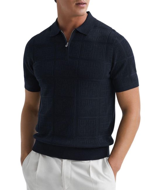 Reiss Mosaic Short Sleeve Half Zip Polo Shirt in Blue for Men | Lyst