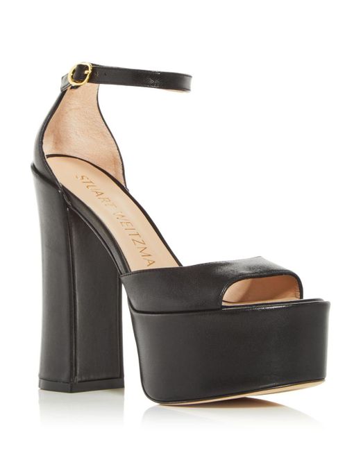 Stuart Weitzman Leather Skyhigh High Heel Platform Sandals in Black Lyst