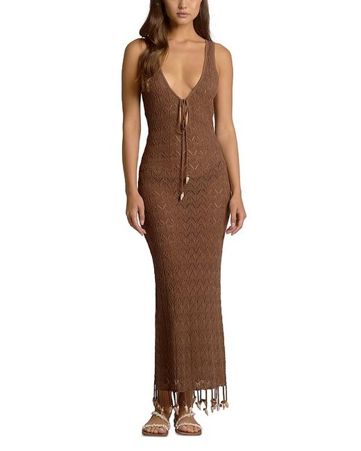 Elan Brown Reversible Shell Trim Swim Cover Up Dress