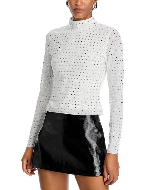 Steve Madden White Melvina Embellished Mesh Top