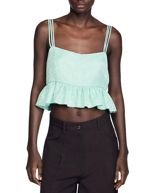 Green Ruff Top Sandro Ruffled Jacquard Crop Top in Green | Lyst