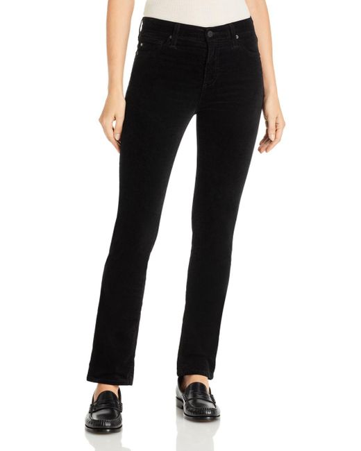 AG Jeans Mari High Rise Straight Leg Velvet Jeans In Super Black | Lyst