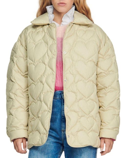 Sandro Gloriana Heart Quilted Jacket in Natural Lyst
