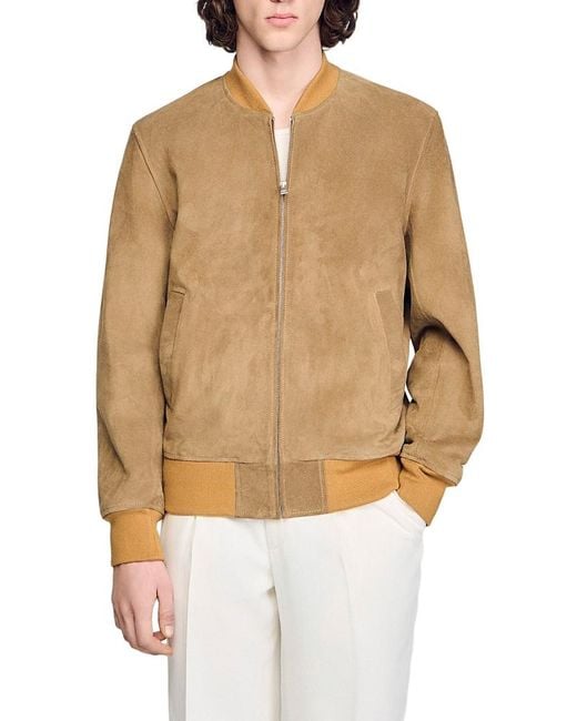 Sandro Natural Monaco Zip Up Split Leather Jacket for men