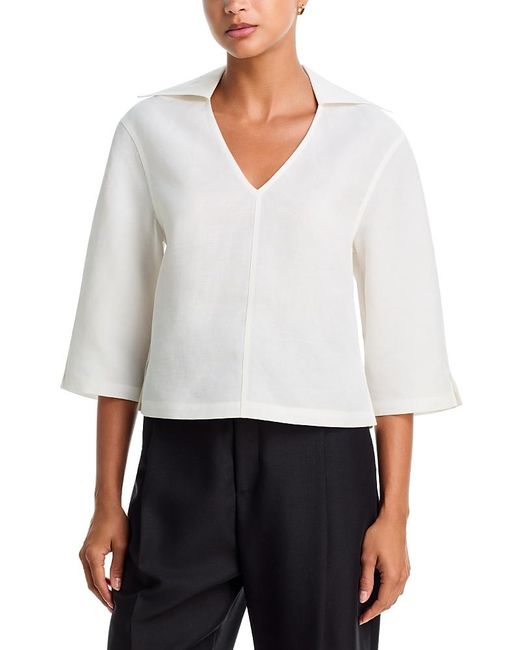 Rohe White Collared V Neck Tunic Top
