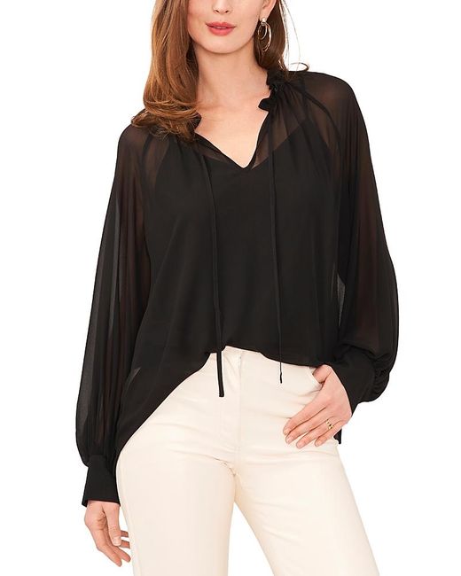 Vince Camuto Black Sheer Split Neck Top
