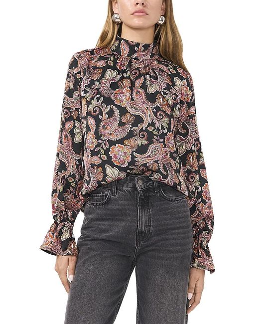 1.STATE Gray Printed Open Back Blouse