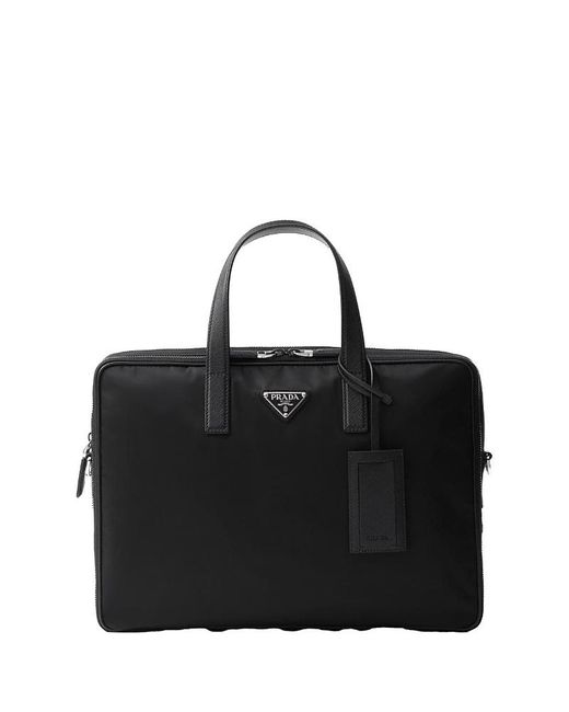 Prada Black Re-Nylon And Saffiano Leather Briefcase for men