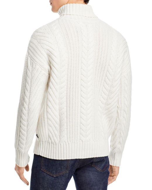 BOSS by HUGO BOSS Nannos Cable Knit Turtle Neck Wool Sweater in White ...