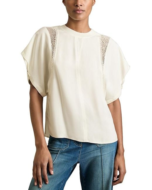 Reiss White Harlowe Lace Inset Tee