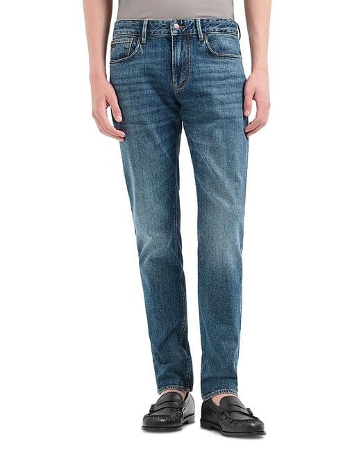 Emporio Armani Blue Slim Fit Washed Jeans for men