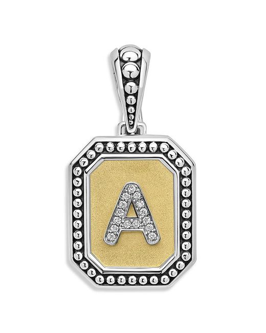 Lagos Metallic Signature Caviar Sterling & 18K Octagon Diamond A Initial Charm, 0.05 Tcw