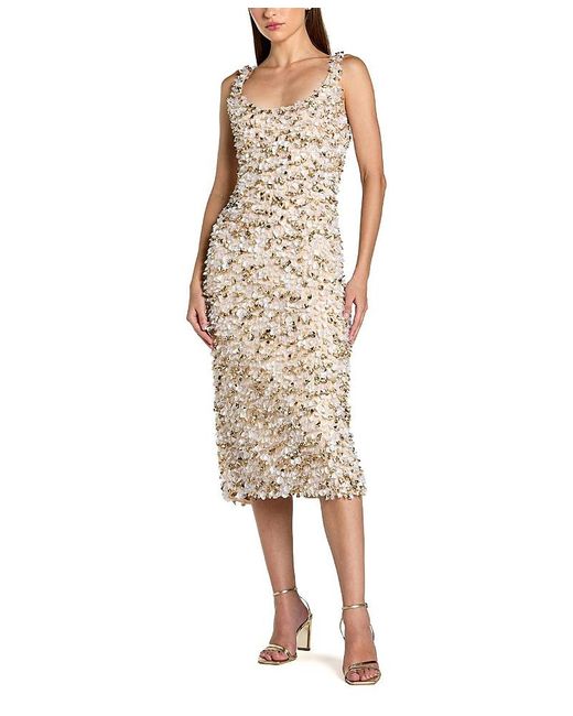 j kara beaded chiffon dress Navy Long Sleeve Illusion Floral Beaded Midi Dress main image 1
