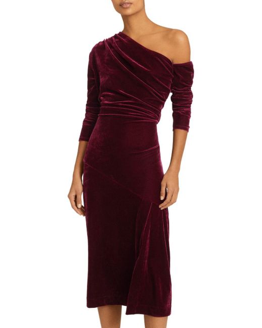 Reiss Bella Velvet One Shoulder Dress in Red | Lyst